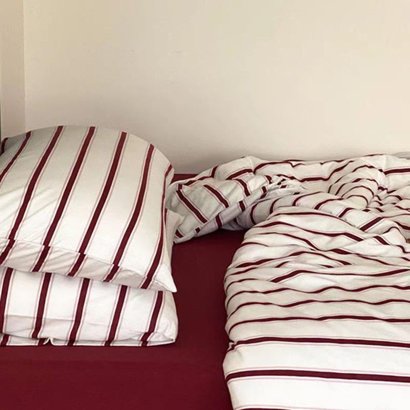 Vintage Red Striped Bedding Set