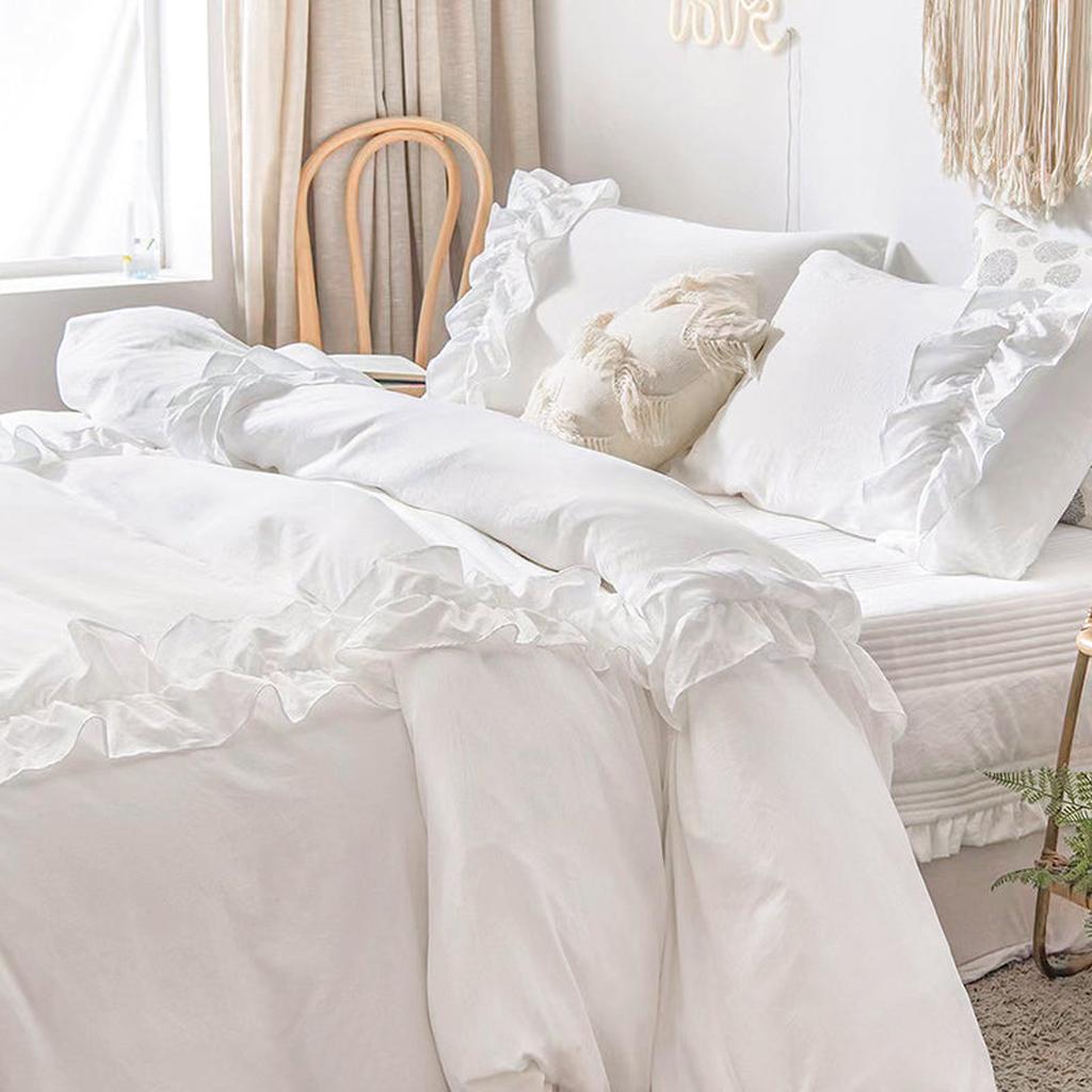 White Ruffle Doona White Elegant Ruffle Duvet Cover Set