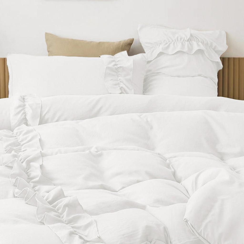 White Ruffle Doona White Elegant Ruffle Duvet Cover Set