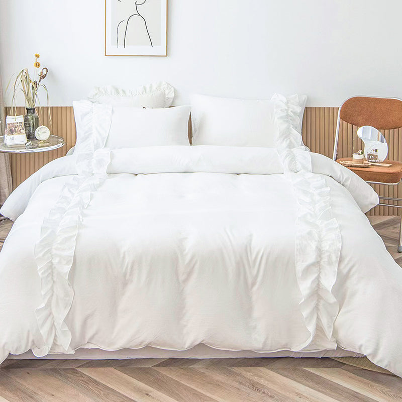 Hot New Pure Luxury Linen Queen duvet set frayed ruffle edge 90 X 92 color white