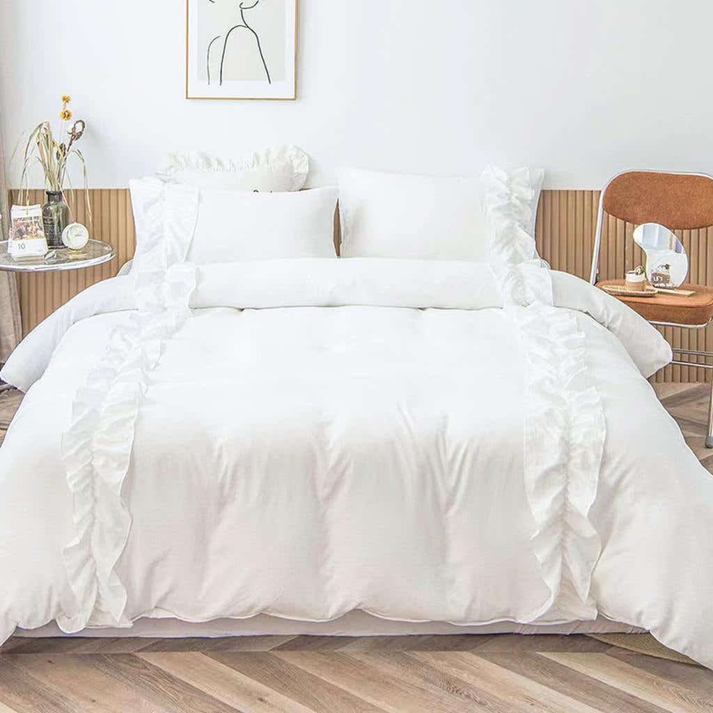 White Elegant Ruffle Duvet Cover Set