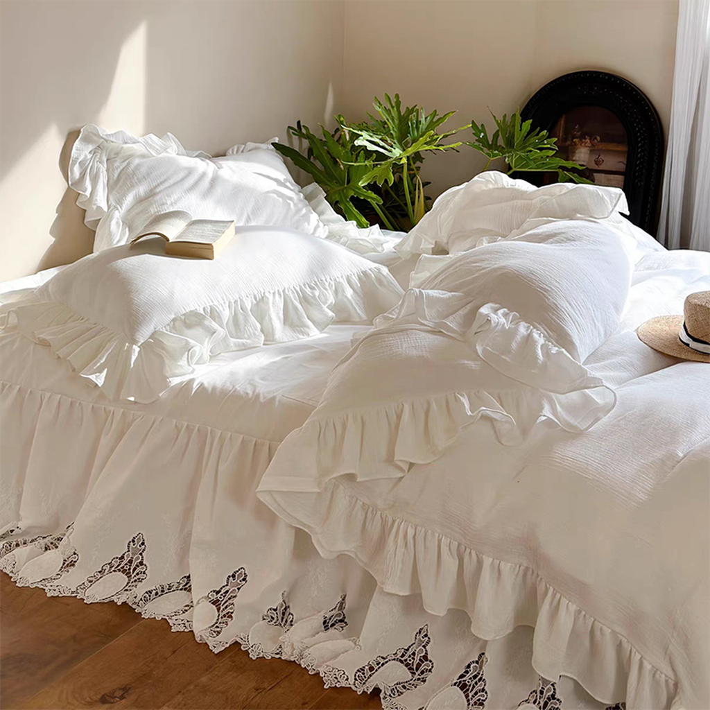 Lace Bed Ruffle White French Lace Ruffle Bedding Set