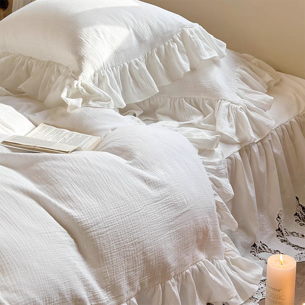 White French Lace Ruffle Duvet Cover