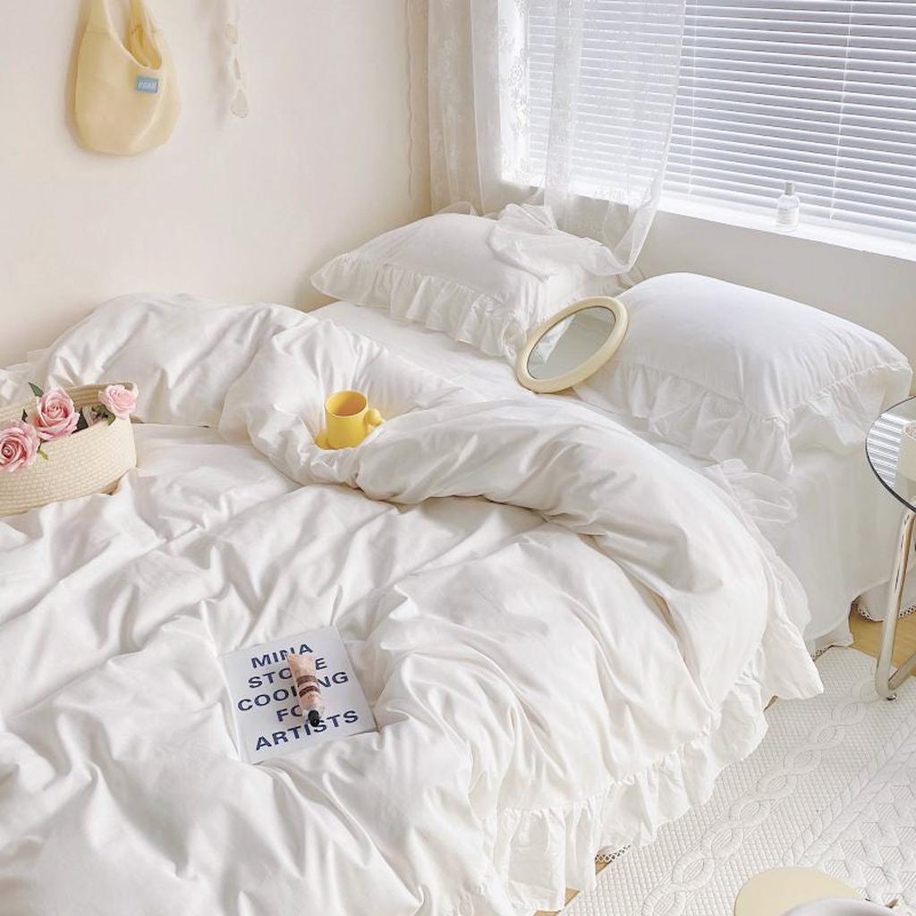 White Fringe Ruffle Duvet Cover Set