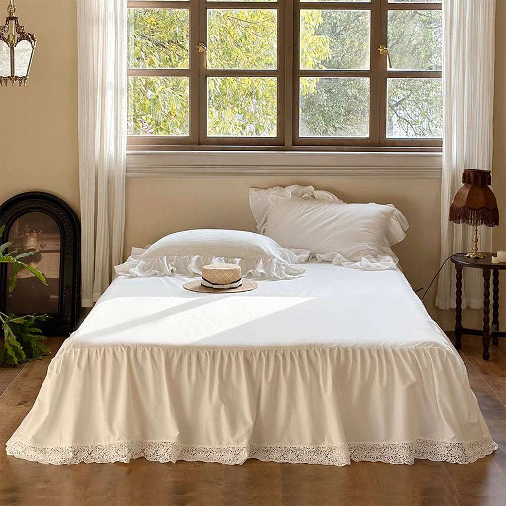 Lace Bed Ruffle White Princess Lace Ruffle Bedding Set