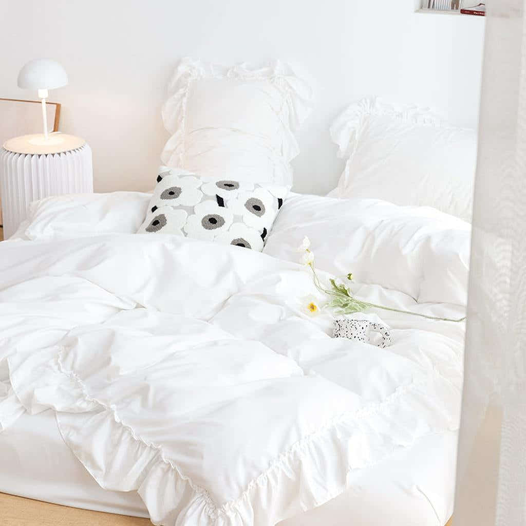 White Shabby Chic Ruffle Duvet Cover Set