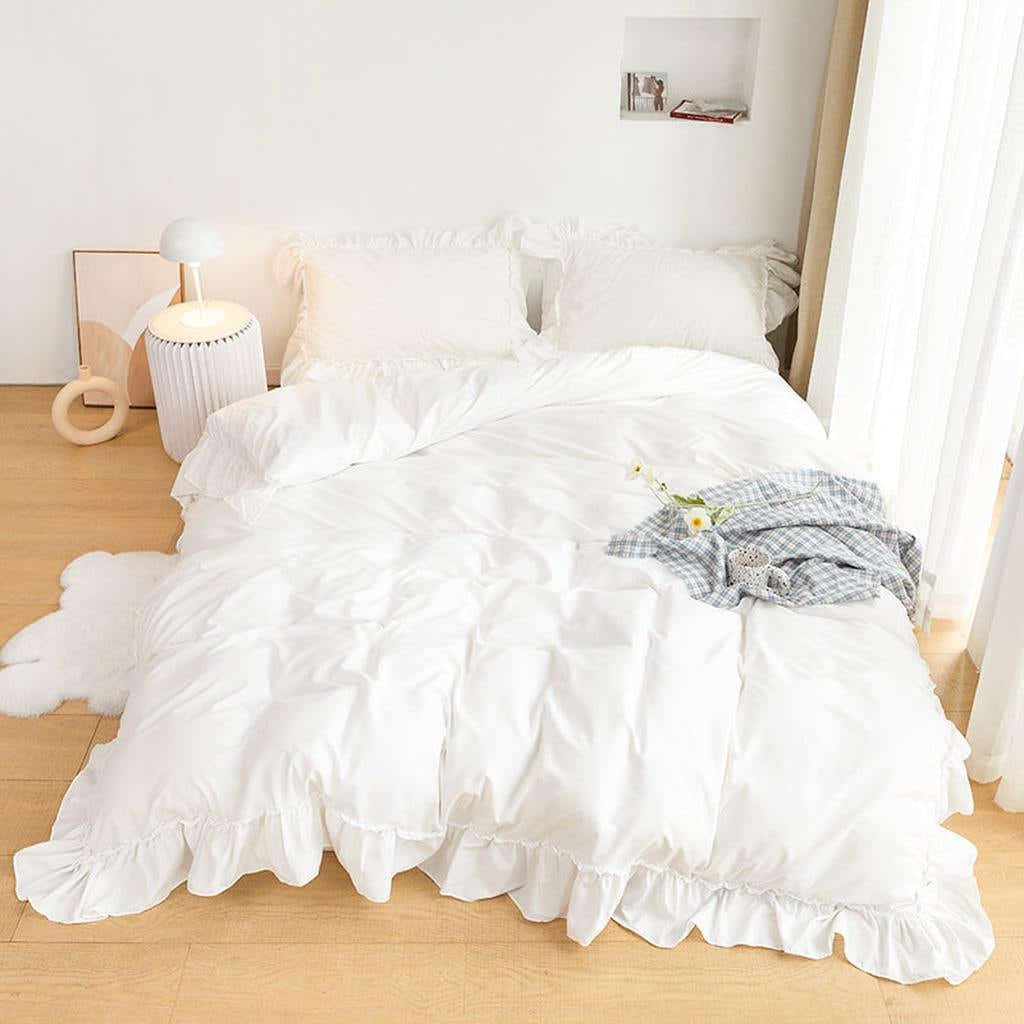 White Shabby Chic Ruffle Duvet Cover Set