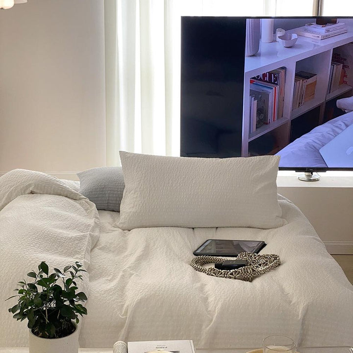 Cloud White Stripe Seersucker Duvet Cover