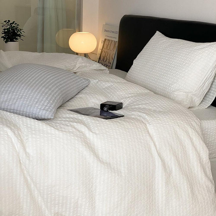 Cloud White Stripe Seersucker Duvet Cover