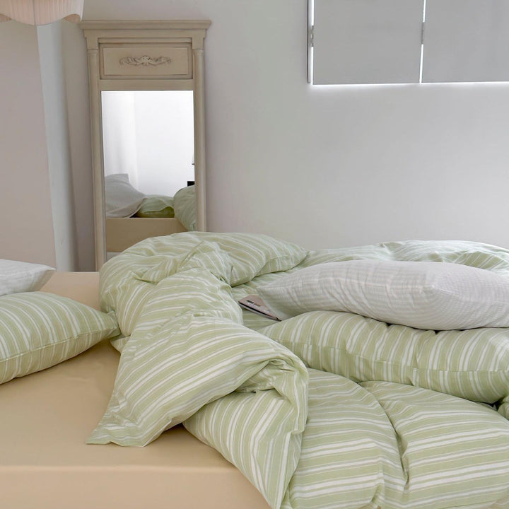 Willow Breeze Stripe Washed Cotton Duvet Cover Set