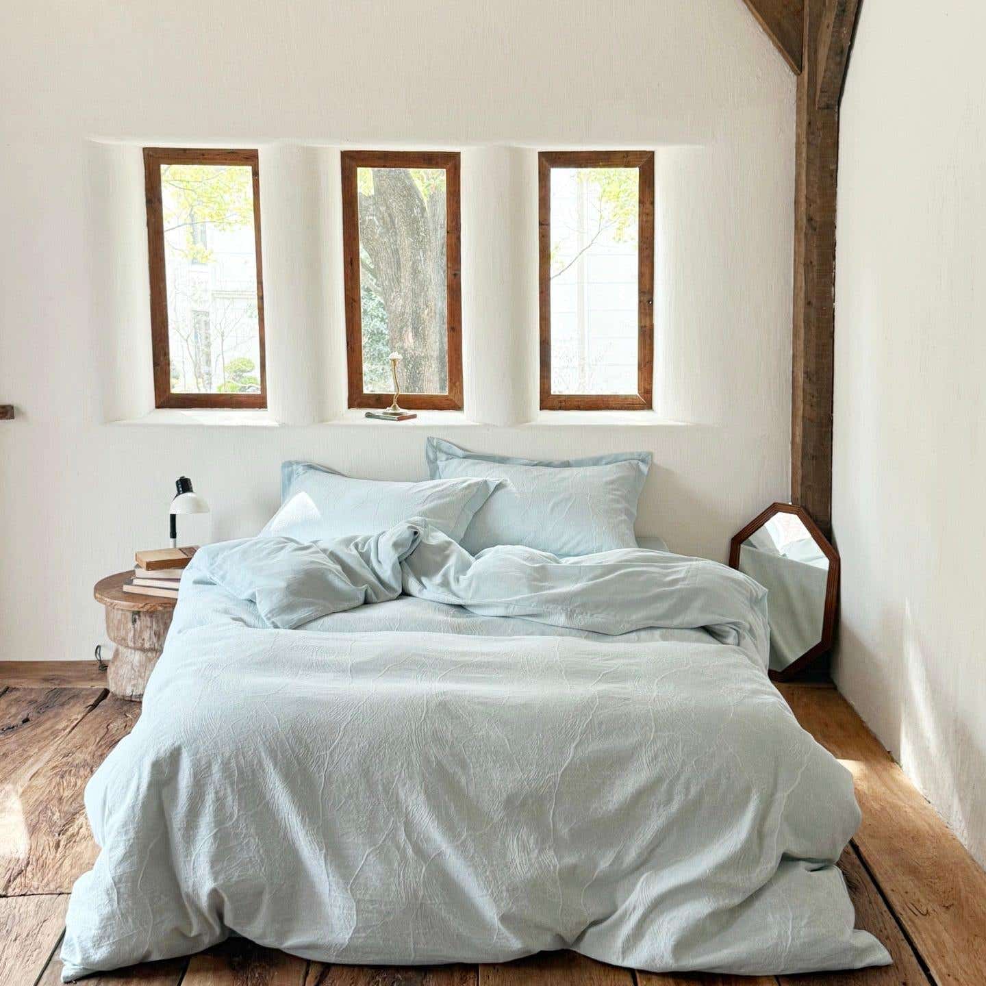 Glacier Vein Jacquard Cotton Duvet Cover - Aqua