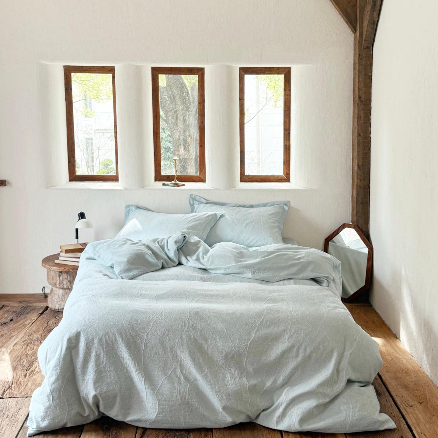 Glacier Vein Jacquard Cotton Duvet Cover - Aqua