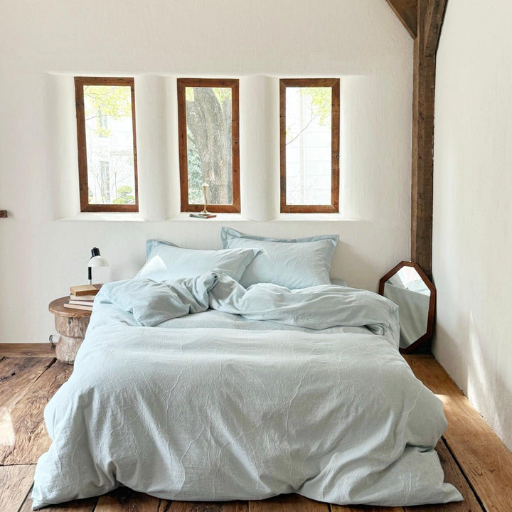 Glacier Vein Jacquard Cotton Duvet Cover - Aqua