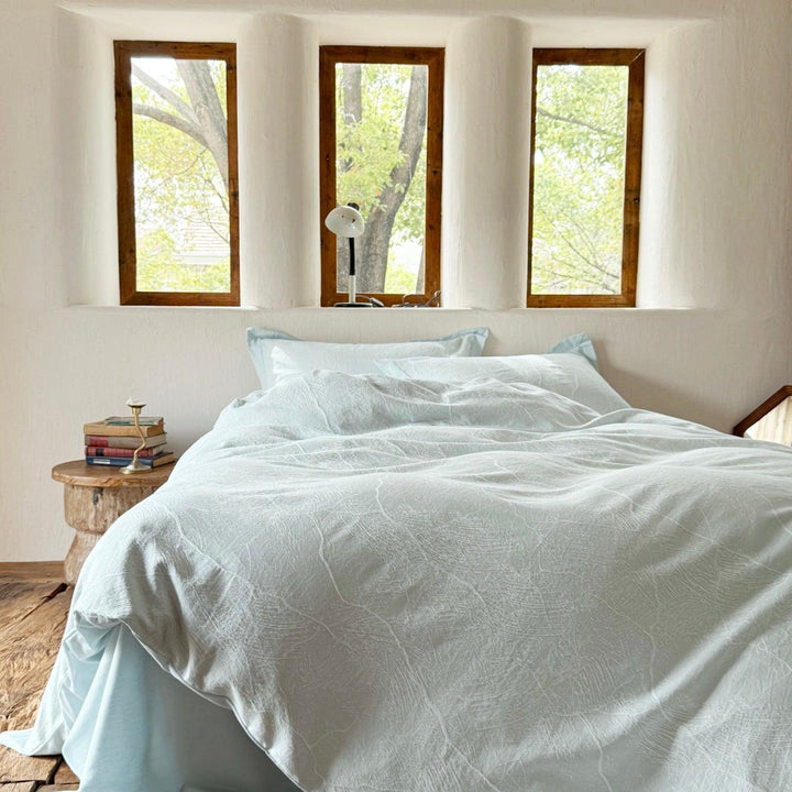 Glacier Vein Jacquard Cotton Duvet Cover - Aqua