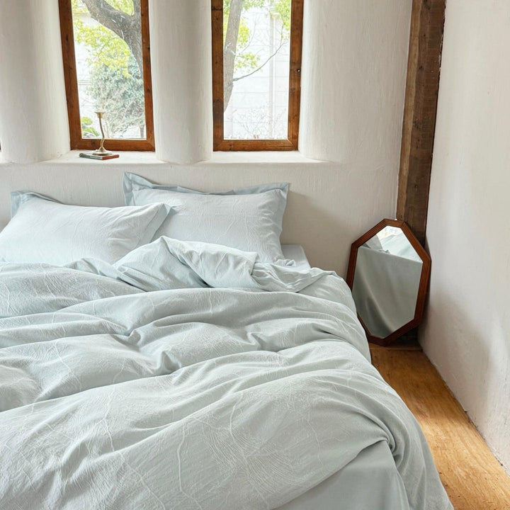 Glacier Vein Jacquard Cotton Duvet Cover - Aqua