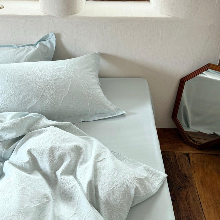 Glacier Vein Jacquard Cotton Duvet Cover - Aqua