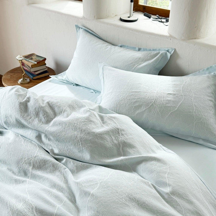 Glacier Vein Jacquard Cotton Duvet Cover - Aqua