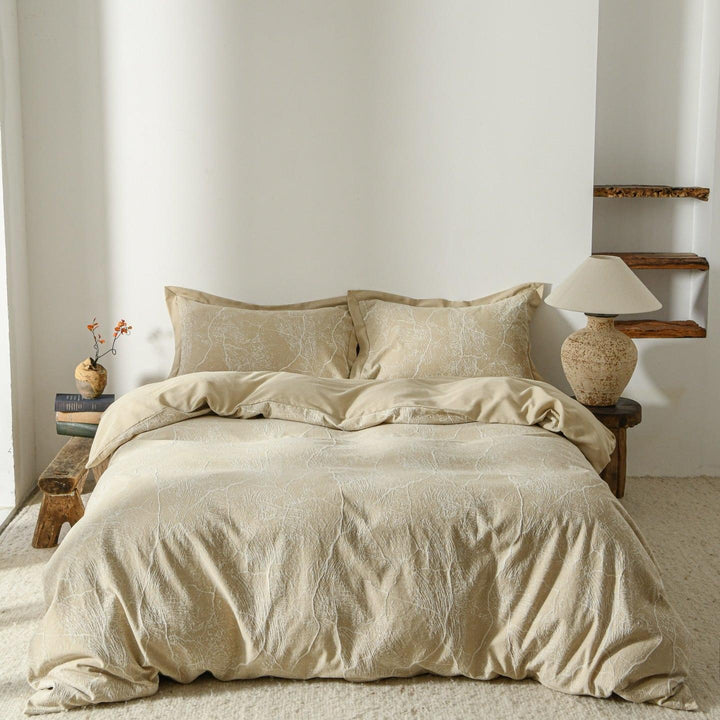 Glacier Vein Jacquard Cotton Bedding Set - Sand Beige