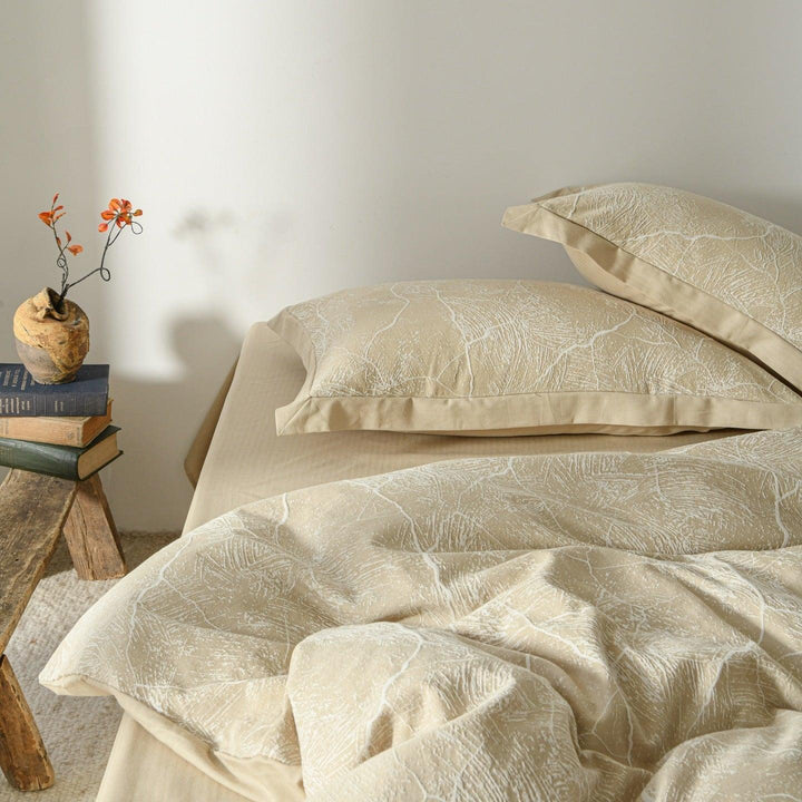 Glacier Vein Jacquard Cotton Bedding Set - Sand Beige