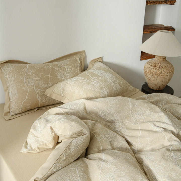 Glacier Vein Jacquard Cotton Bedding Set - Sand Beige