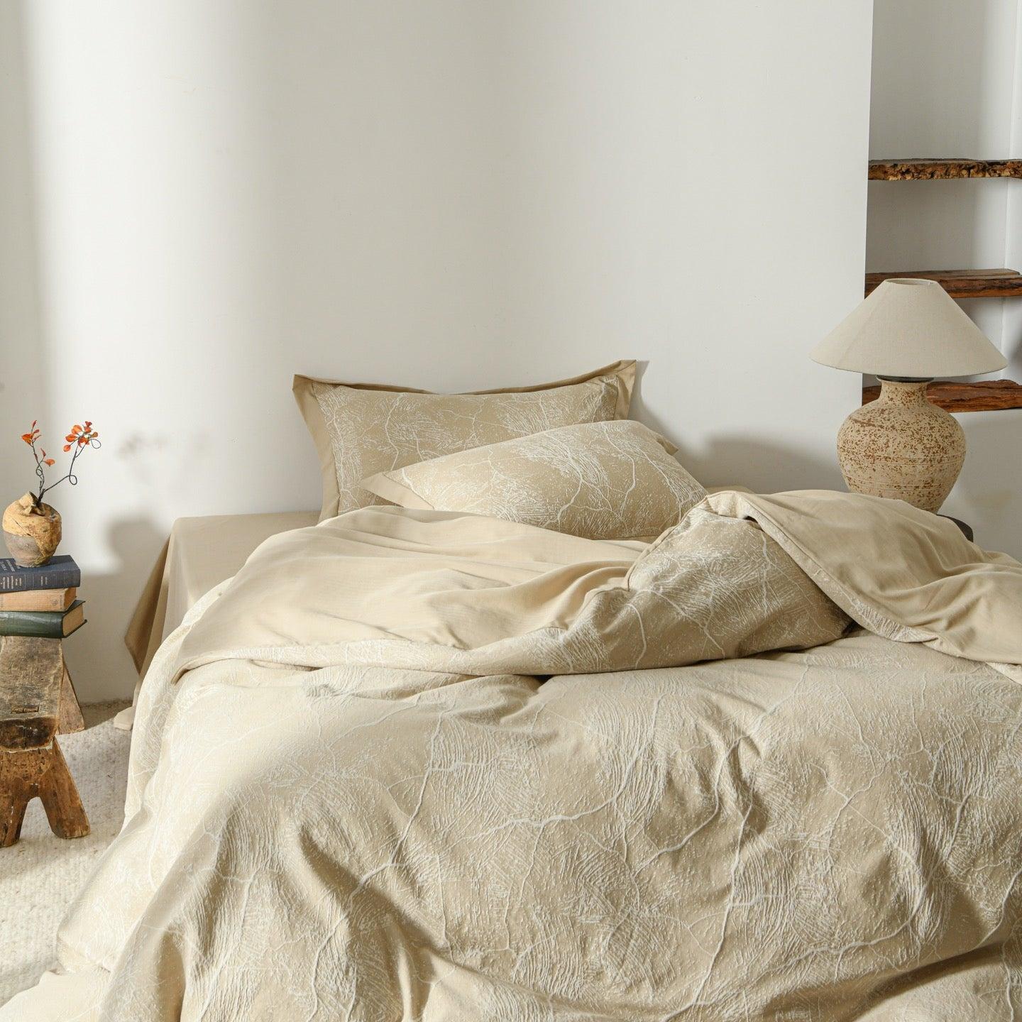 Glacier Vein Jacquard Cotton Bedding Set - Sand Beige