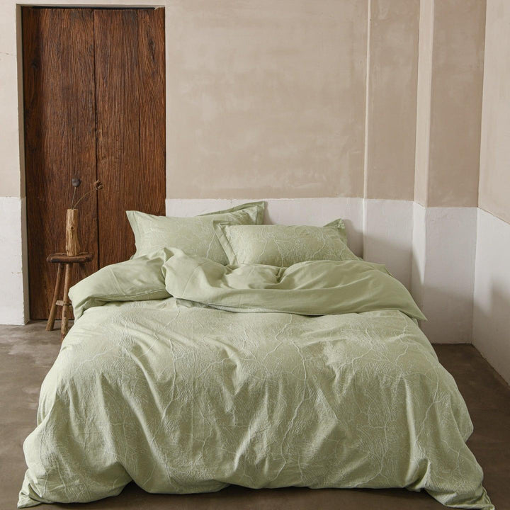 Glacier Vein Jacquard Cotton Bedding Set - Sage Green