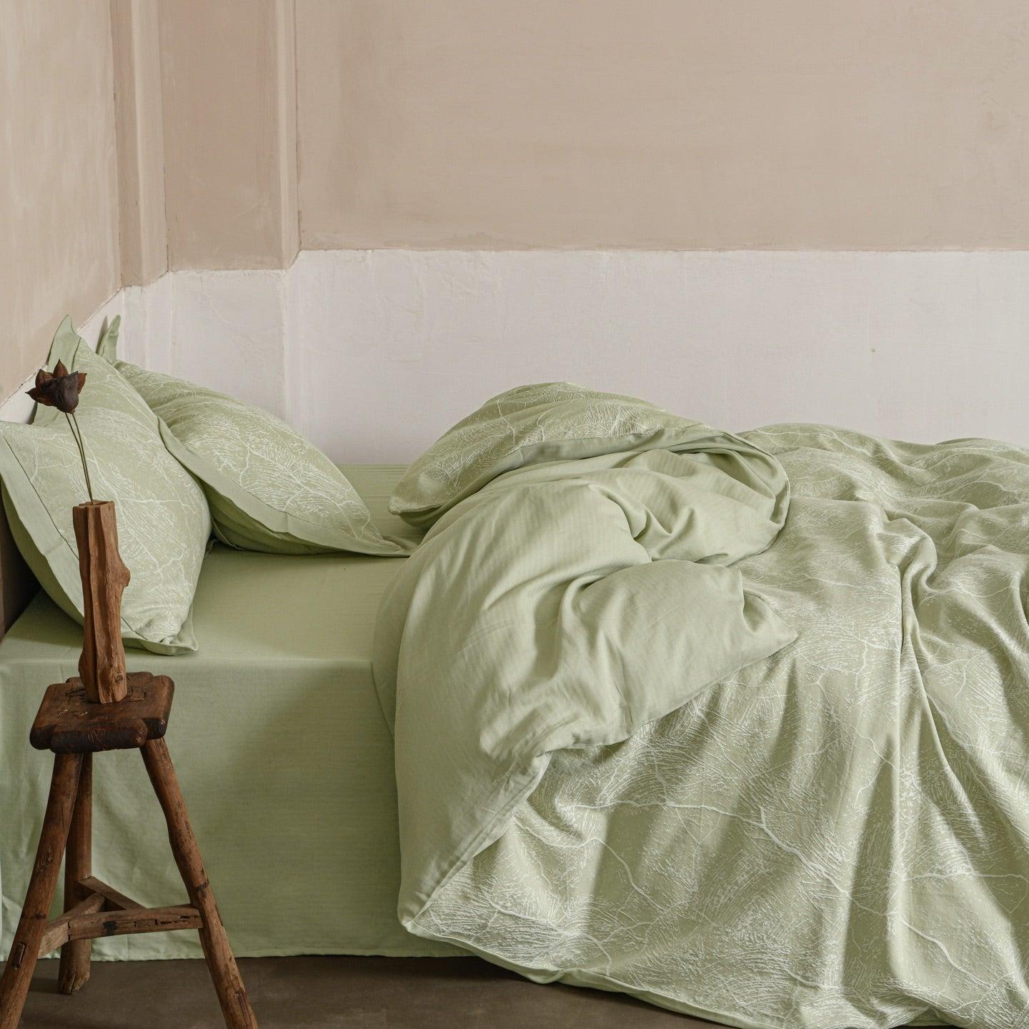 Glacier Vein Jacquard Cotton Bedding Set - Sage Green