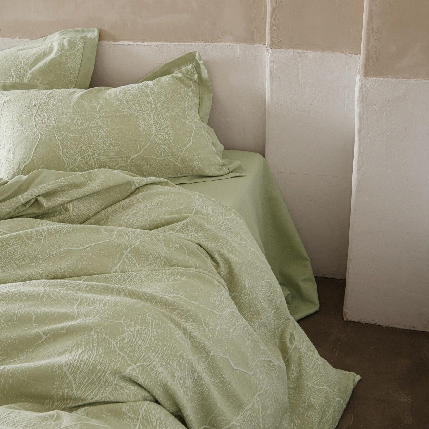 Glacier Vein Jacquard Cotton Bedding Set - Sage Green