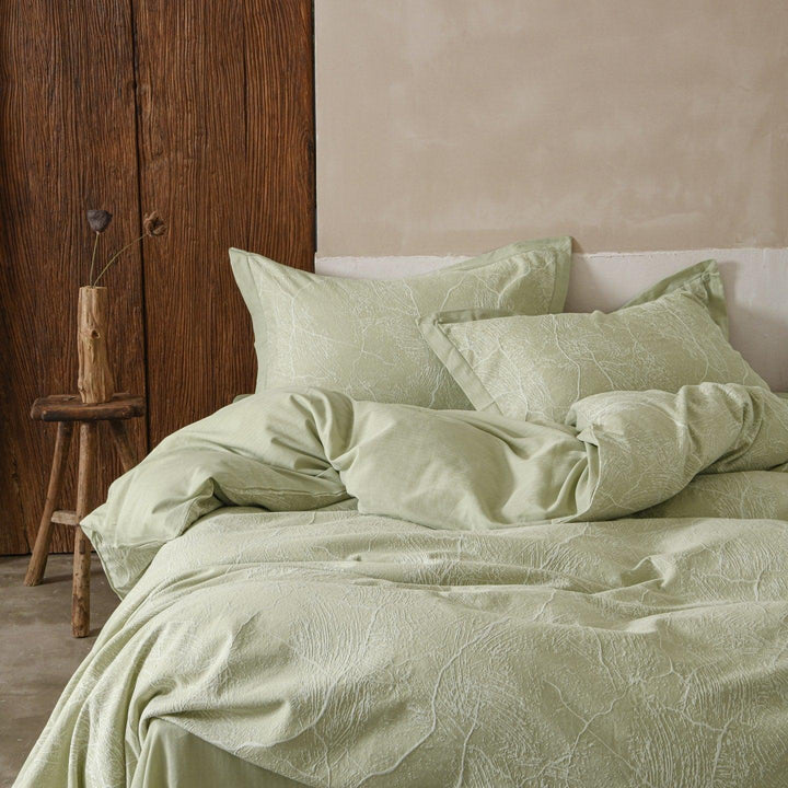 Glacier Vein Jacquard Cotton Bedding Set - Sage Green
