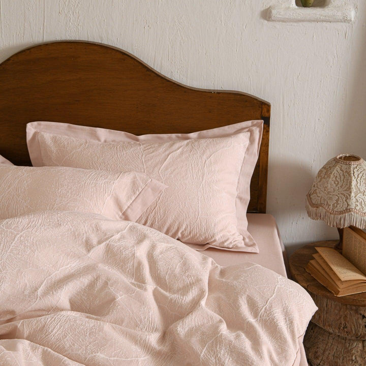 Glacier Vein Jacquard Cotton Bedding Set - Blush Rose