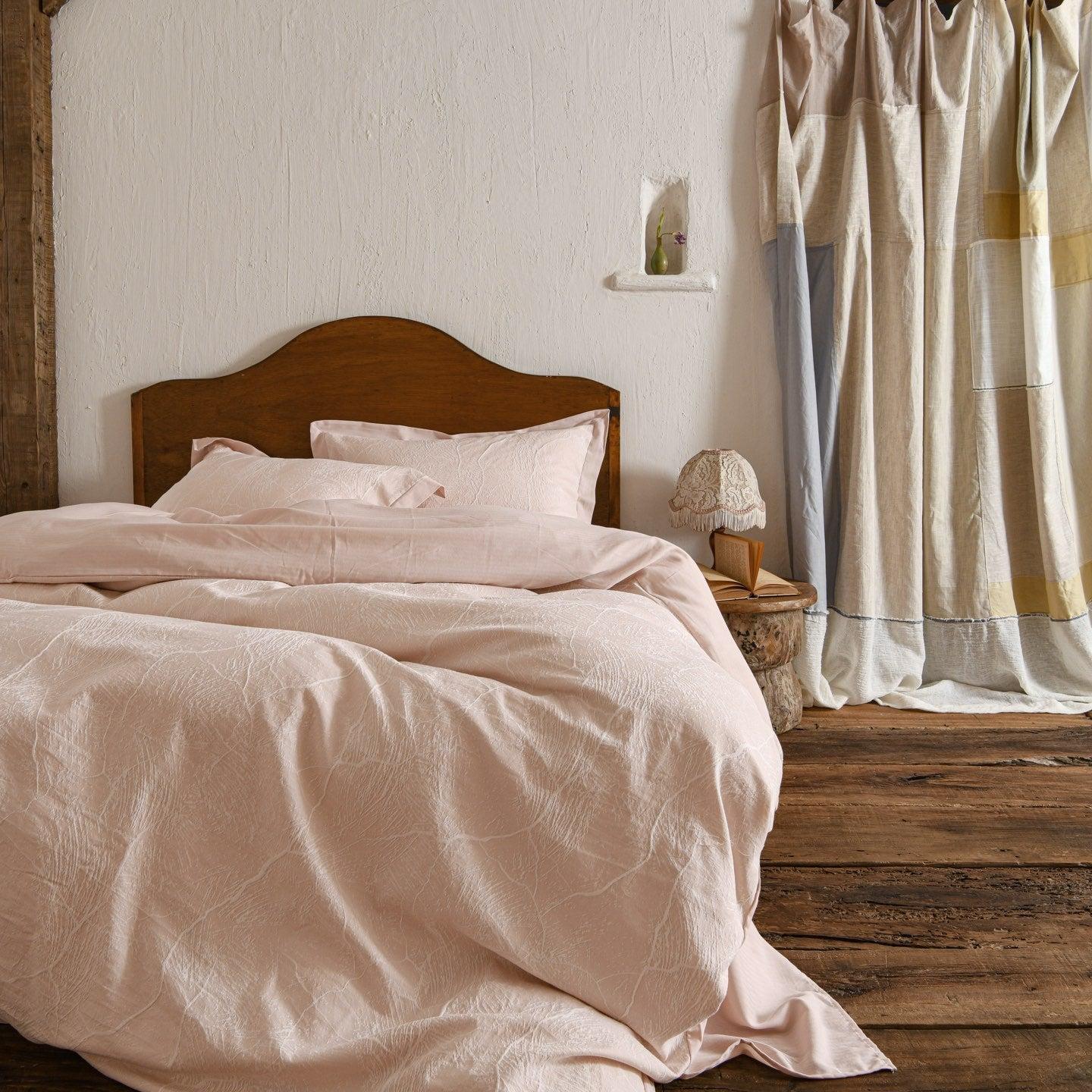 Glacier Vein Jacquard Cotton Duvet Cover Set - Blush Rose