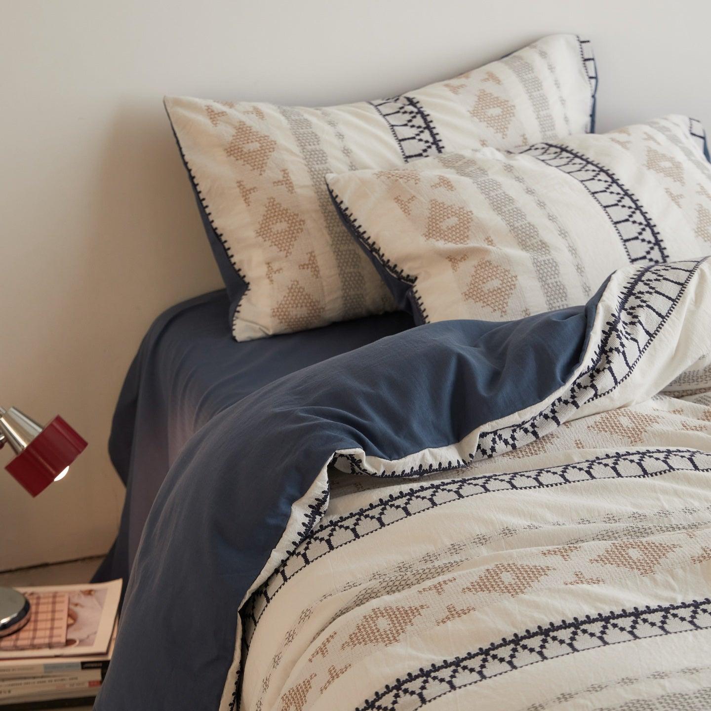 Nordic Fair Isle Jacquard Duvet Cover Set - Blue