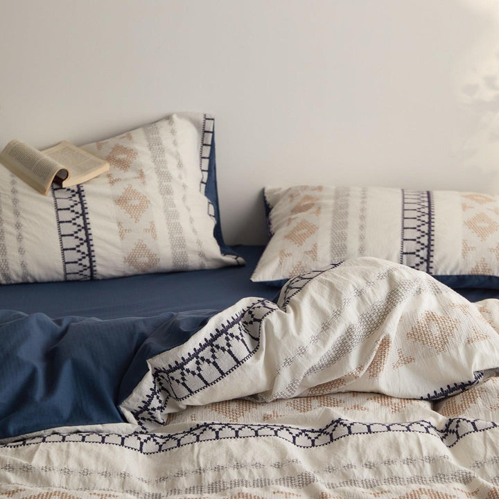 Nordic Fair Isle Jacquard Duvet Cover Set - Blue