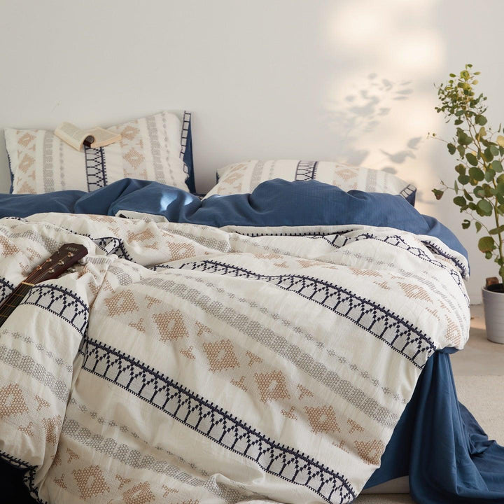 Nordic Fair Isle Jacquard Duvet Cover Set - Blue