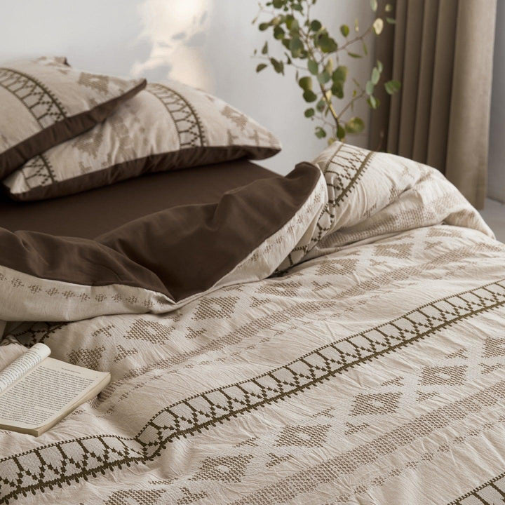 Nordic Fair Isle Jacquard Duvet Cover Set - Beige