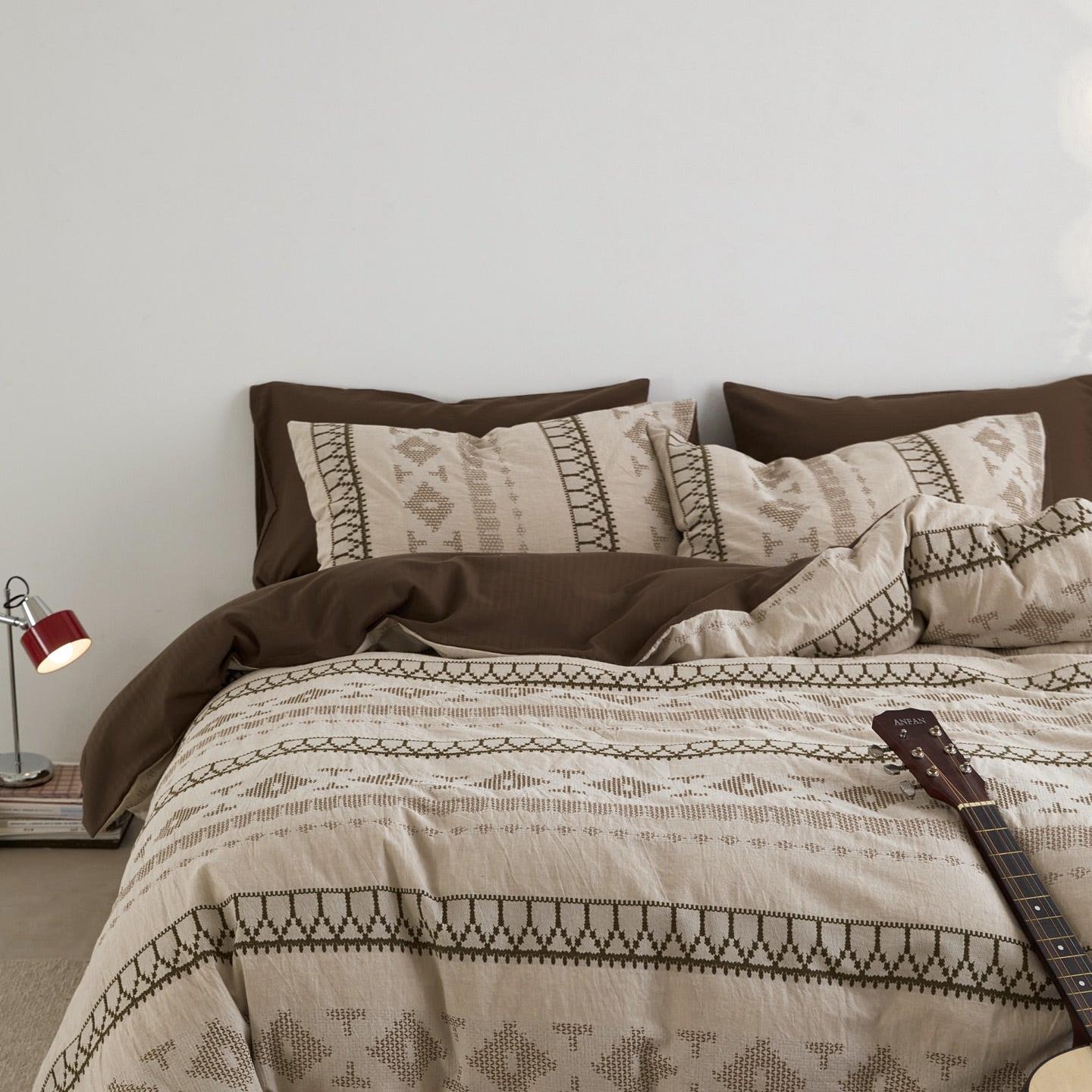 Nordic Fair Isle Jacquard Duvet Cover Set - Beige